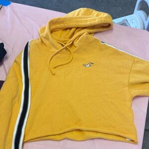 Hollister Yellow Hoodie with Black and White Stripe